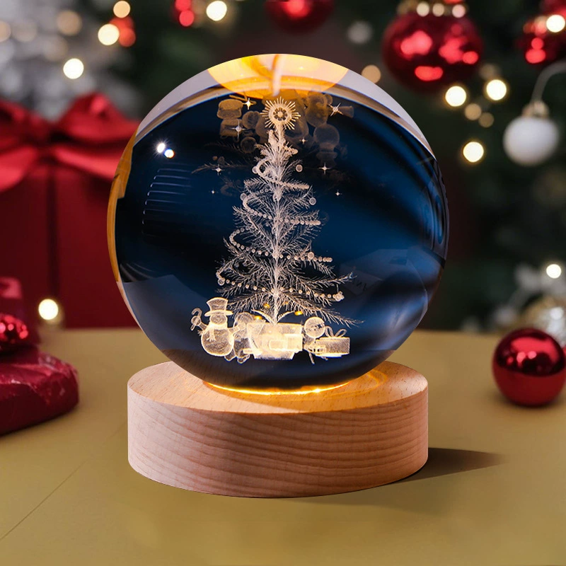 Custom Laser-Engraved Christmas Crystal Ball – Santa, Christmas Tree & Gifts