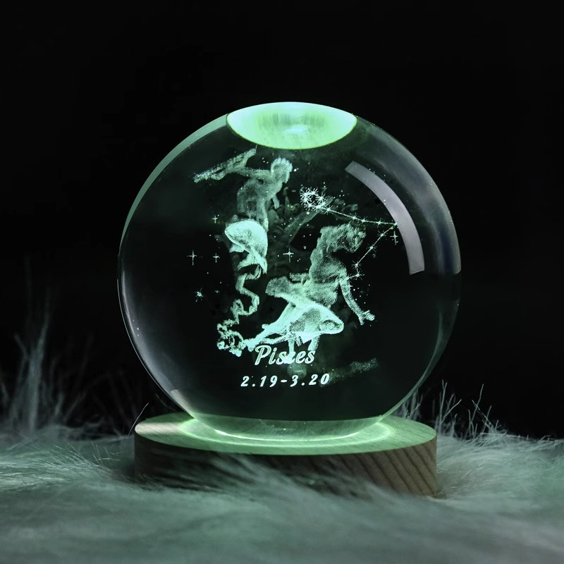 Custom Laser-Engraved Crystal Ball – Zodiac Signs and Constellations – Personalized Horoscope Gift with LED Lighting