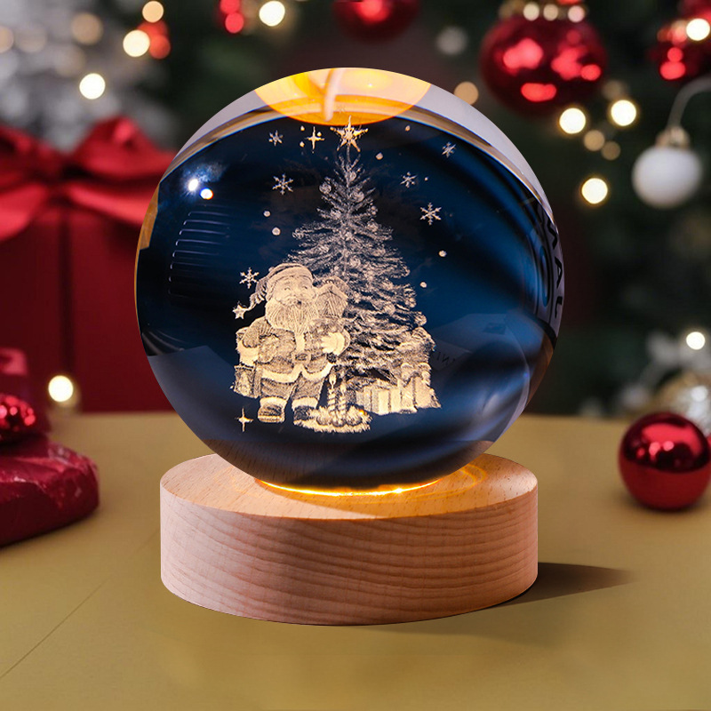 Custom Laser-Engraved Christmas Crystal Ball – Santa, Christmas Tree & Gifts