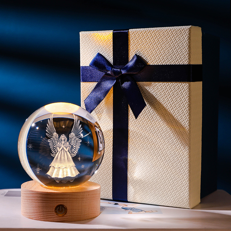 Personalized Laser-Engraved Crystal Sphere – Jesus, Mary, Angel