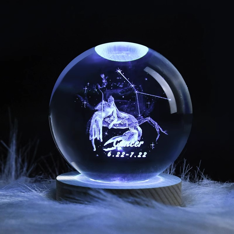 Personalized Zodiac Sign Crystal Sphere – Horoscope Designs with LED Light – Perfect Custom Gift for Astrology Lovers