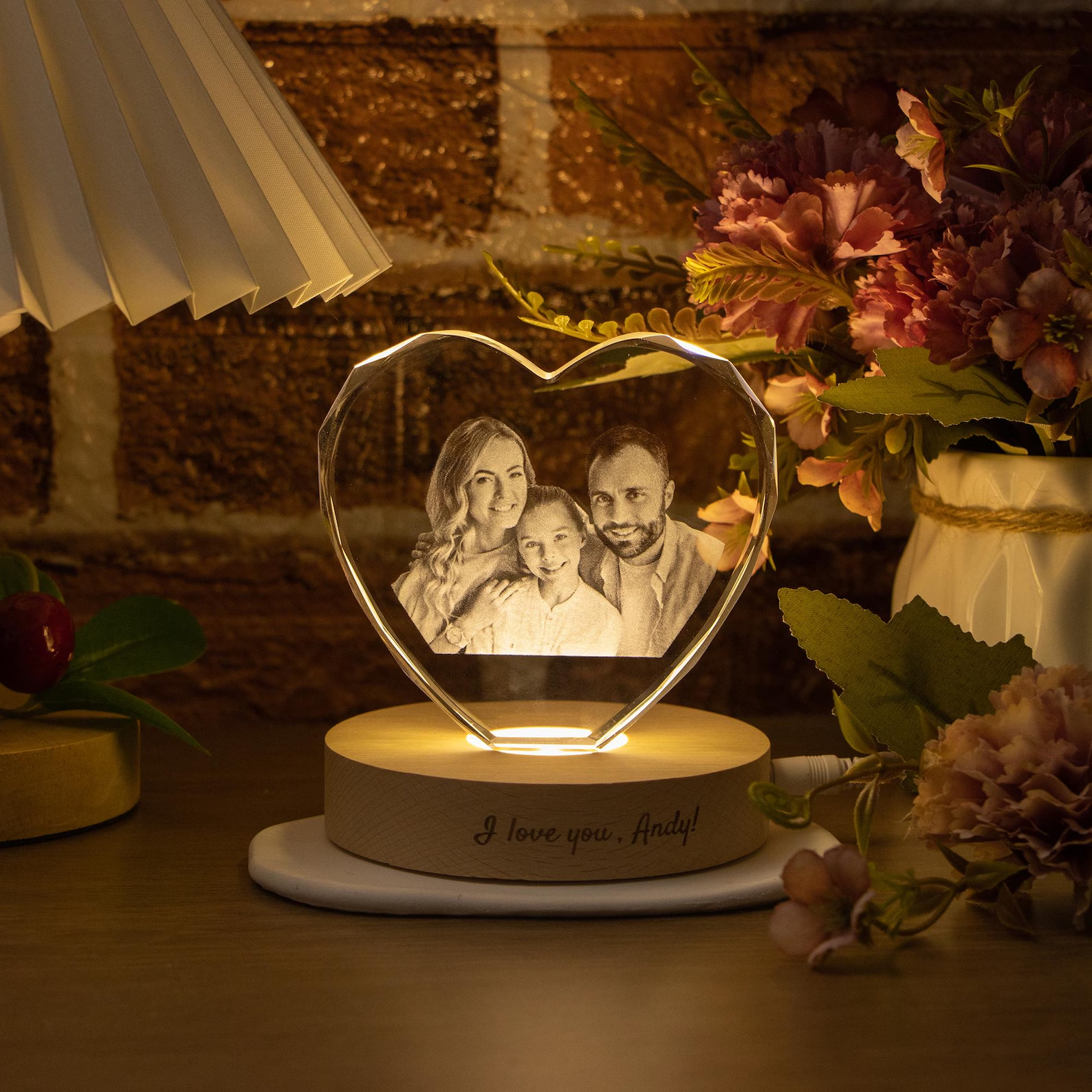 Personalized 3D crystal photo heart shape for lover/pet/family