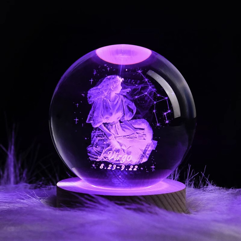 Personalized Zodiac Sign Crystal Sphere – Horoscope Designs with LED Light – Perfect Custom Gift for Astrology Lovers