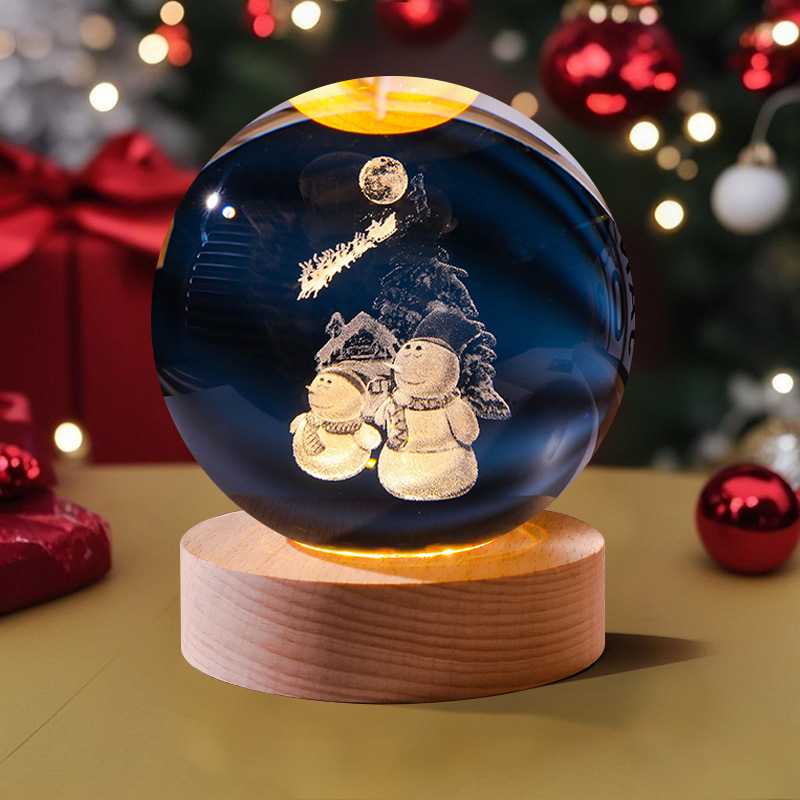 Custom Laser-Engraved Christmas Crystal Ball – Santa, Christmas Tree & Gifts