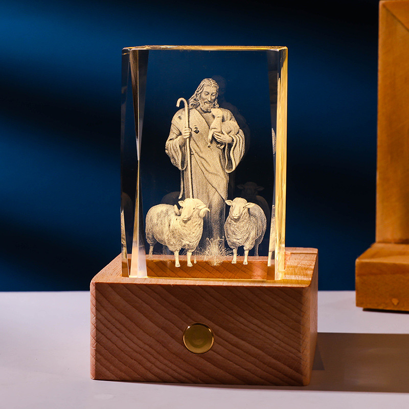 Personalized Laser-Engraved Crystal Sphere – Jesus, Mary, Angel