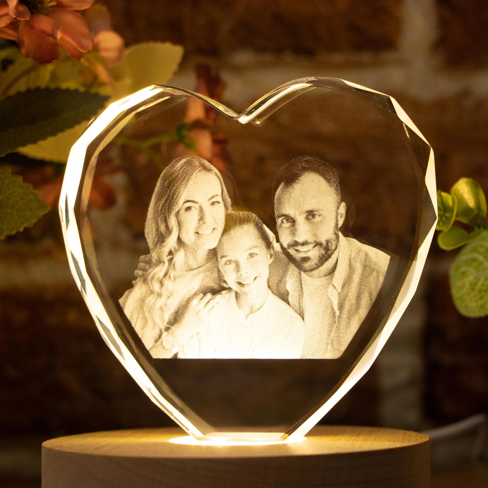 Personalized 3D crystal photo heart shape for lover/pet/family
