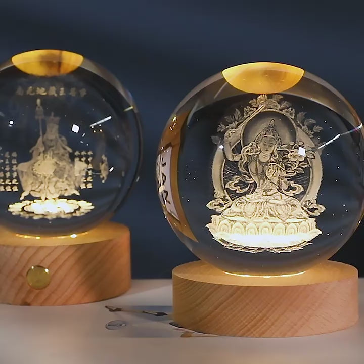 Custom Religious Laser-Engraved Crystal Ball – Jesus, Virgin Mary, Angelic Design